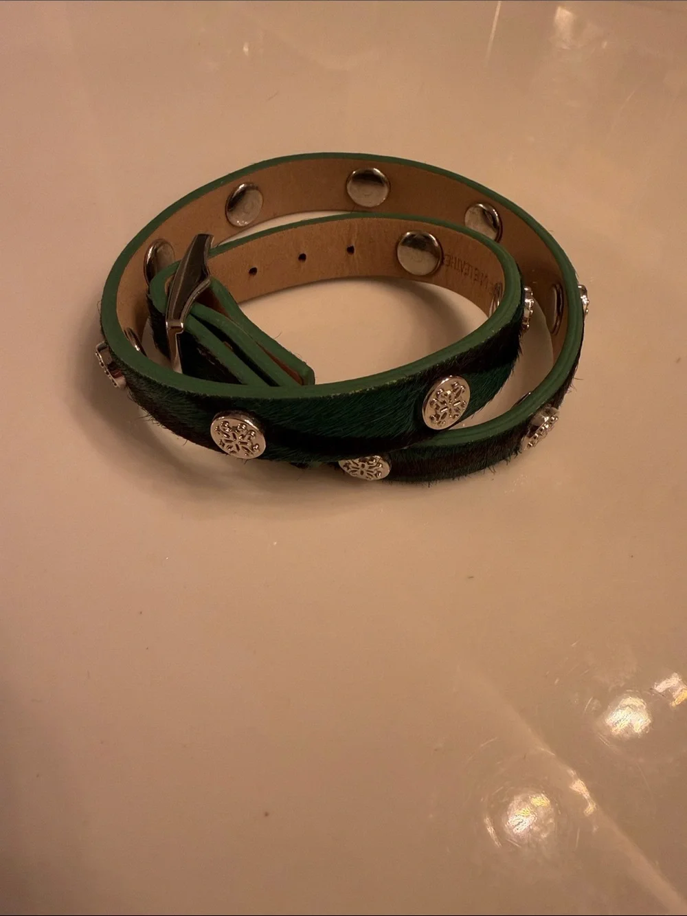 Rustic Cuff Green Studded Wrap Belt with Silver Accents